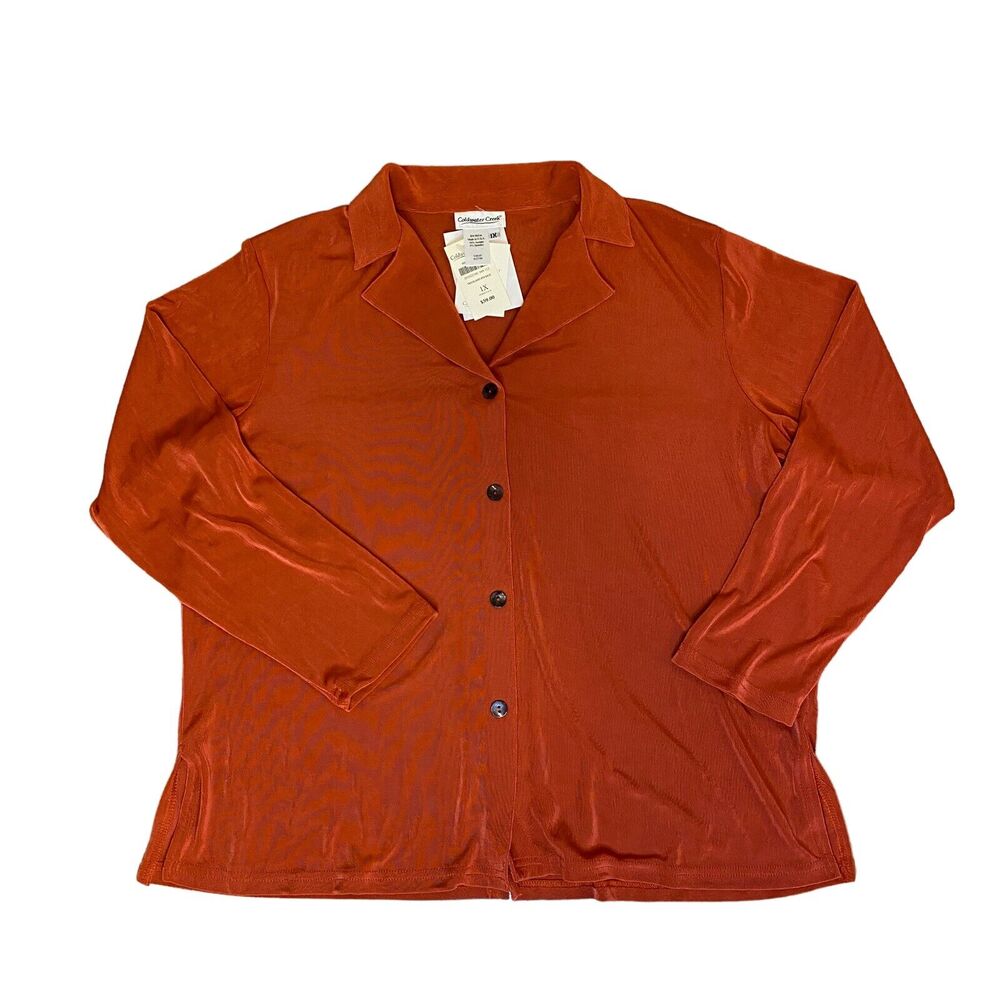 Coldwater Creek Jacket Shirt Travel Knit 1X Orange Front and Back Buttons New